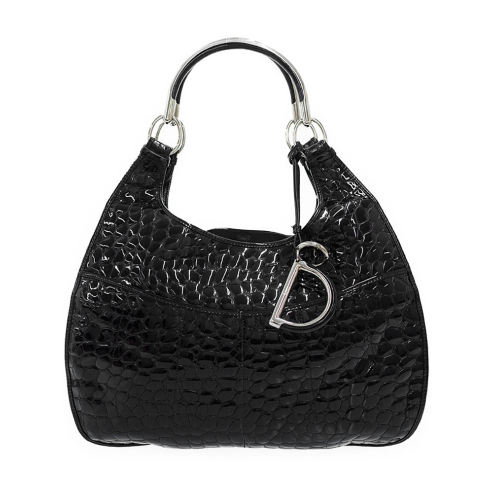 Christian Dior Croc Embossed Shoulder Bag Black